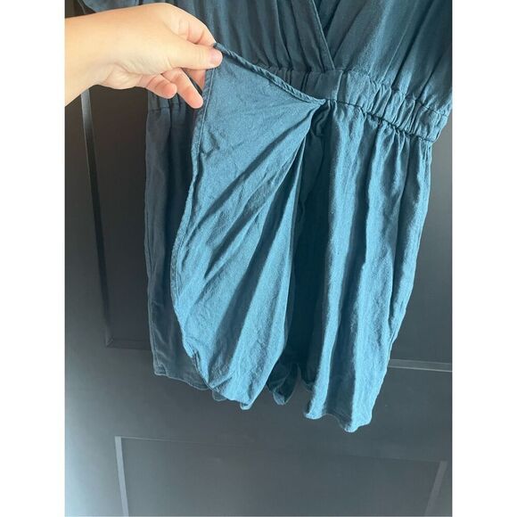 Zara Linen Blend Blue Ruffle Romper Size Large - Picture 3 of 6